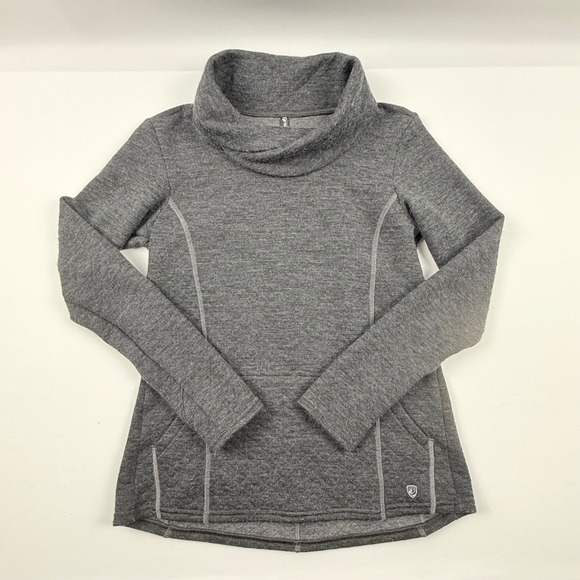 Kuhl Sweaters - Kuhl Womens XS Gray Cowl Neck Quilted Pullover Sweater Kangaroo Pocket Heathered